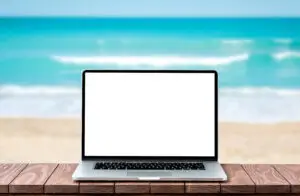 Modern laptop with empty white screen